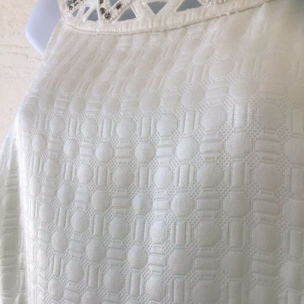 Antonio Melani Women's Size 10 Ivory Sheath Lined Dress Lattice Beaded Neckline - Picture 10 of 12